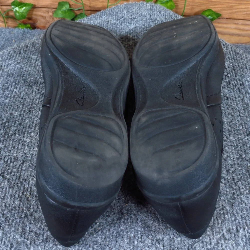 Clarks Collection Women Flat Size 12 Professional Work Comfort Black Leather